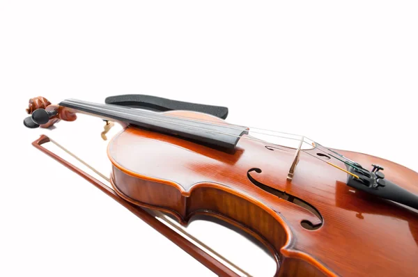Classic violin with the fiddlestick isolated on white. — Stock Photo, Image