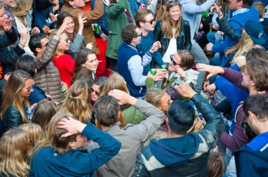 AMSTERDAM-APRIL 27: Open-air party, people dance during King's Day on April 27,2015 in Amsterdam, the Netherlands.