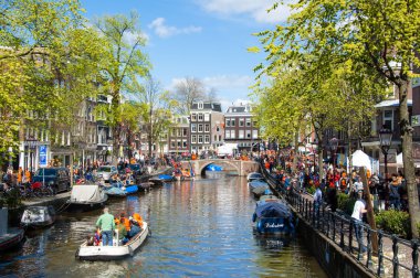 AMSTERDAM-APRIL 27: Amsterdam downtown full of people during King's Day on April 27,2015.