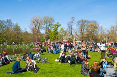 AMSTERDAM-APRIL 27: People in Vondelpark during King's Day on April 27,2015, the Netherlands.