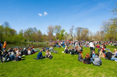 AMSTERDAM-APRIL 27: People in Vondelpark during King's Day on April 27,2015.