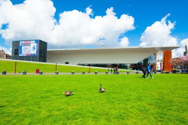 Hollanda Museumplein üzerinde iki ördek eğimli çim.