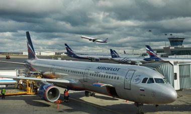 Aeroflot şirket havaalanında Sheremetyevo, Moskova, Rusya Federasyonu.