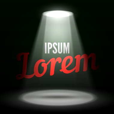 Karanlık bir arka plan üzerinde spotlight Parlatıcı etkileri metinde