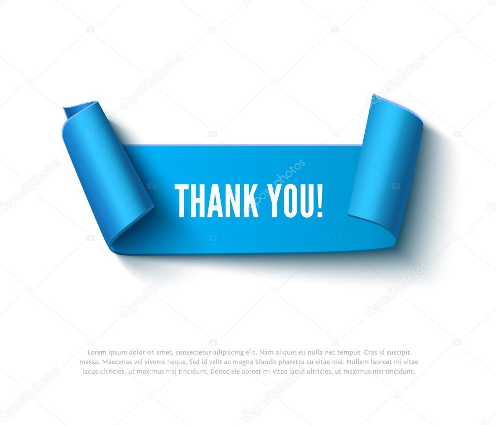 blue curved paper banner with rolls inscription thank you