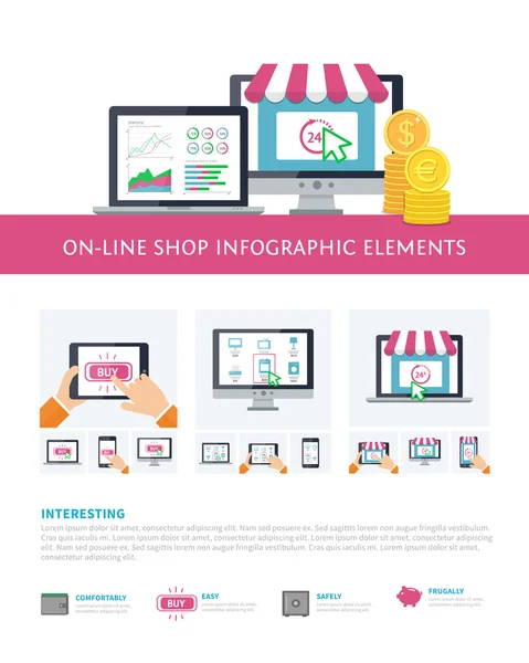 On-line shopping inforaphic elements set, mobile banking, online purchasing — Stock Vector