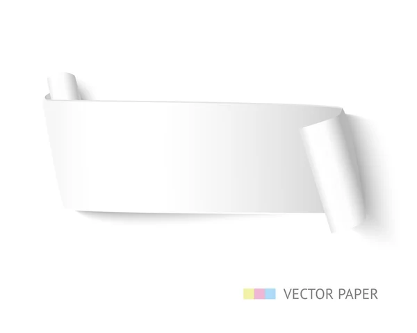 White paper ribbon curved banner with roll. Realistic vector template. — Stock Vector