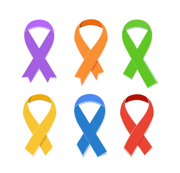 Поінформованість барвисті векторні стрічки, символ пам'ятного дня свічки СНІДу ізольовані на білому — стоковий вектор