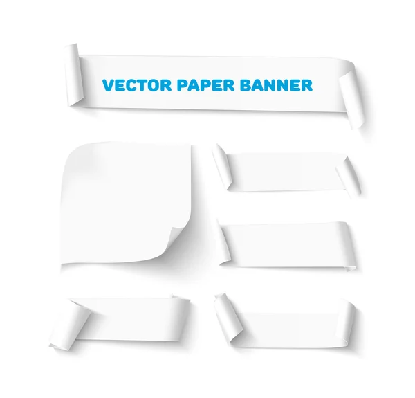 Banner horizontal de papel en blanco con esquina rizada aislada sobre fondo blanco — Vector de stock