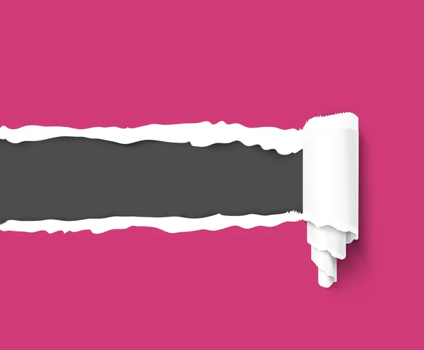 Moldura de papel rasgado rosa com rolo para texto. Vector fundo de papelão escuro copyspace e bordas rasgadas — Vetor de Stock