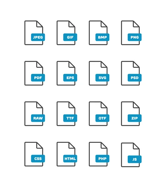 Icônes de format de fichier vectoriel linéaire mis isolé sur blanc — Image vectorielle