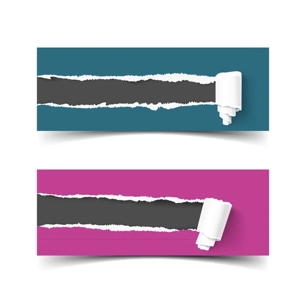 Ensemble de bannières vectorielles en papier déchiré avec défilement et bords arrachés — Image vectorielle