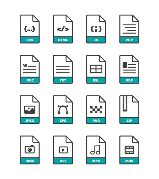 Colección de iconos de formato de archivo vectorial delgado lineal aislada en blanco para web y aplicación — Vector de stock