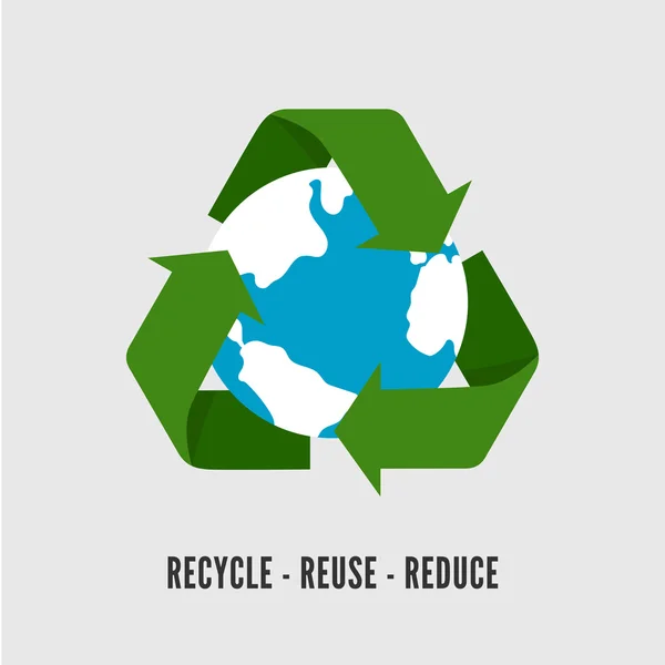 リサイクル地球概念。白で隔離の惑星地球とリサイクルの矢印のフラットの図 — ストックベクタ