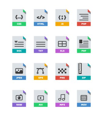 Düz renkli vektör dosya biçimi Icons set üzerinde beyaz izole