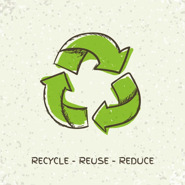 Schets doodle vector recycle hergebruik symbool geïsoleerd op ambachtelijke papier achtergrond — Stockvector