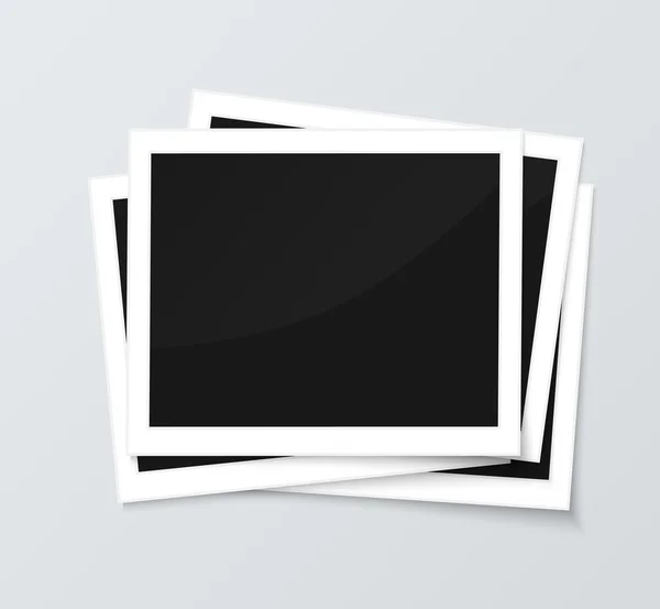 Montón de fotogramas horizontales en blanco de cámara instantánea con sombra aislada sobre fondo gris para imágenes — Archivo Imágenes Vectoriales