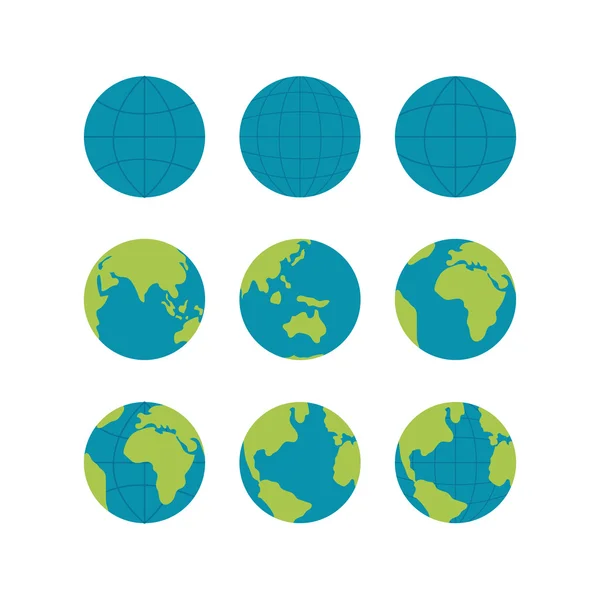 Ensemble d'icônes de globe plat, signes vectoriels isolés sur blanc — Image vectorielle