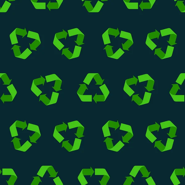 Patrón de signo de reciclaje de vectores planos sin costura para embalaje e impresión, fondo oscuro — Vector de stock