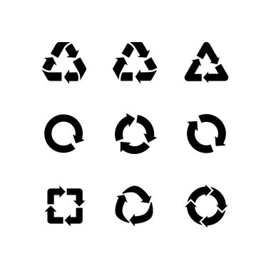 Geri dönüşüm, üzerinde beyaz izole ok simgelerini vektör işaretleri ayarla