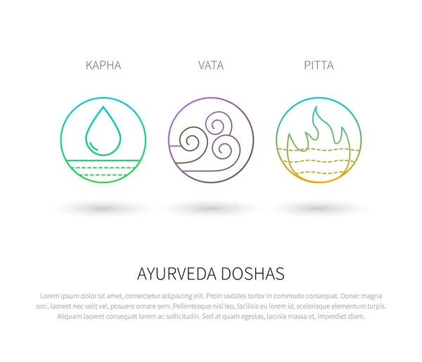 Ayurveda doshas vector iconos delgados . — Vector de stock