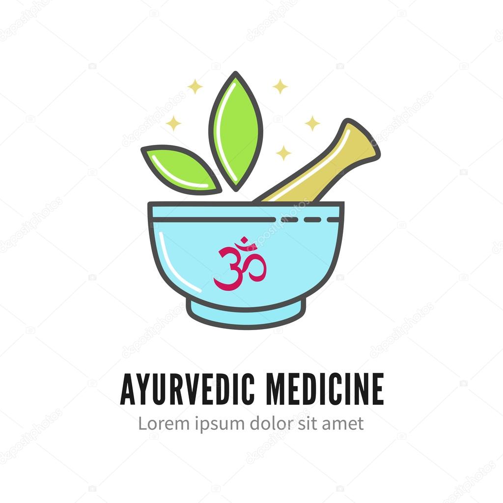 Mortar and pestle ayurvedic medicine logo, vector Stock Vector Image by ©voinSveta