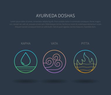 Ayurveda doshas koyu arka plan üzerinde izole ince simgeler vektör