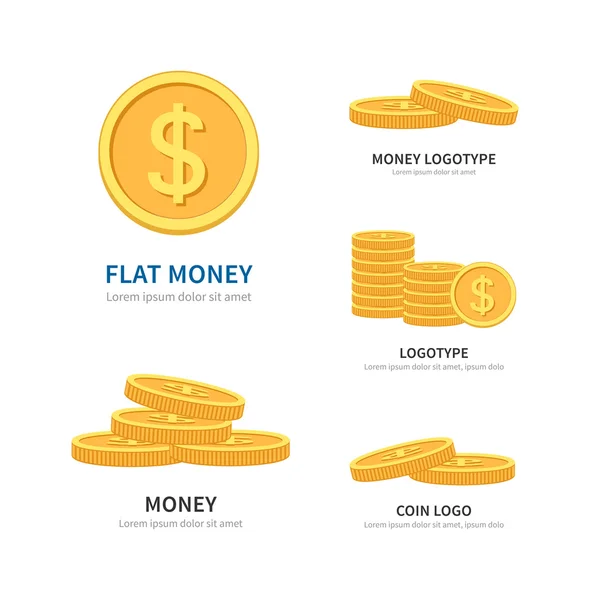 Ρυθμίσετε την επίπεδη διάνυσμα σωρός από κέρματα λογότυπα — Διανυσματικό Αρχείο