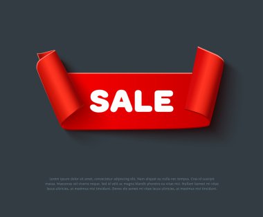 Koyu arka plan üzerinde izole kırmızı eğri kağıt şerit. Gerçekçi