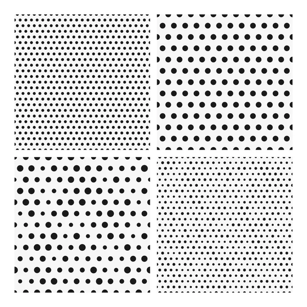 Samling av sömlös upprepande mönster av svarta prickar på vit bakgrund — Stock vektor