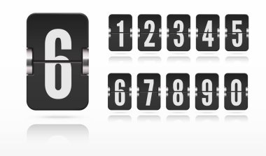 Geri sayım zamanlayıcısı ya da takvim için yansımalarla birlikte süzülen bir grup çevirmeli sayı tahtası. Tasarım için vektör şablonu.