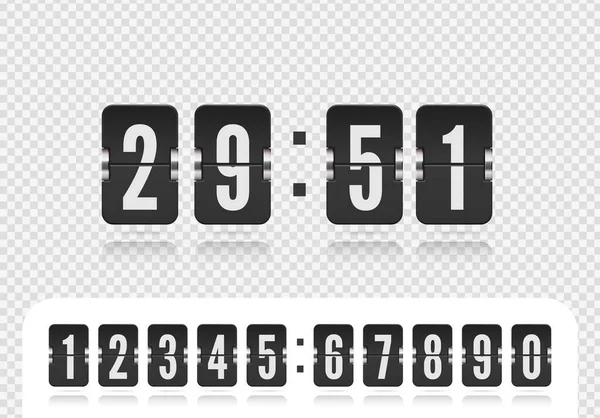 Scoreboard number font. Flip countdown number on white. Vintage floating clock time counter Vector illustration template — Stock Vector