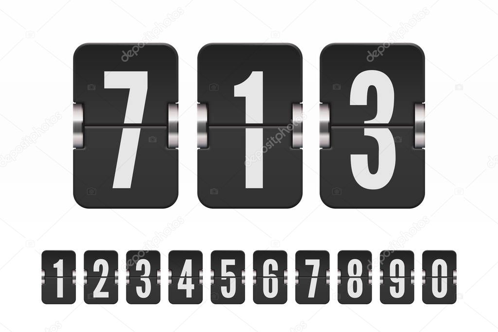 Set of black flip numbers on a mechanical scoreboard. Vector template for your design.