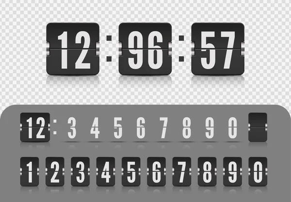 Modèle d'illustration vectorielle. Fonte Scoreboard number. Compteur de temps Vintage flip clock. Retourner le numéro du compte à rebours — Image vectorielle