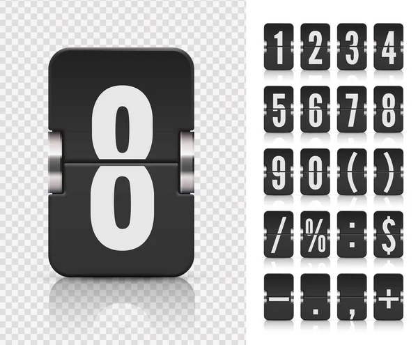 Flip nummer en symbool scorebord op transparante achtergrond. Analoge countdown nummer lettertype. template voor vectorillustratie — Stockvector