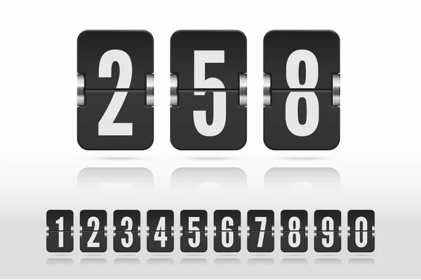 Set of flip floating numbers on a mechanical scoreboard with reflection. Vector template for your design. — Stock Vector