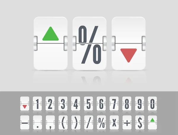 Vector beursmodel. Wit analoog aftelnummer lettertype. Flip nummer of symbool scorebord op lichte achtergrond — Stockvector