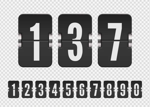 Set of black flip numbers on a mechanical score board. Vector template for your design. — Stock Vector