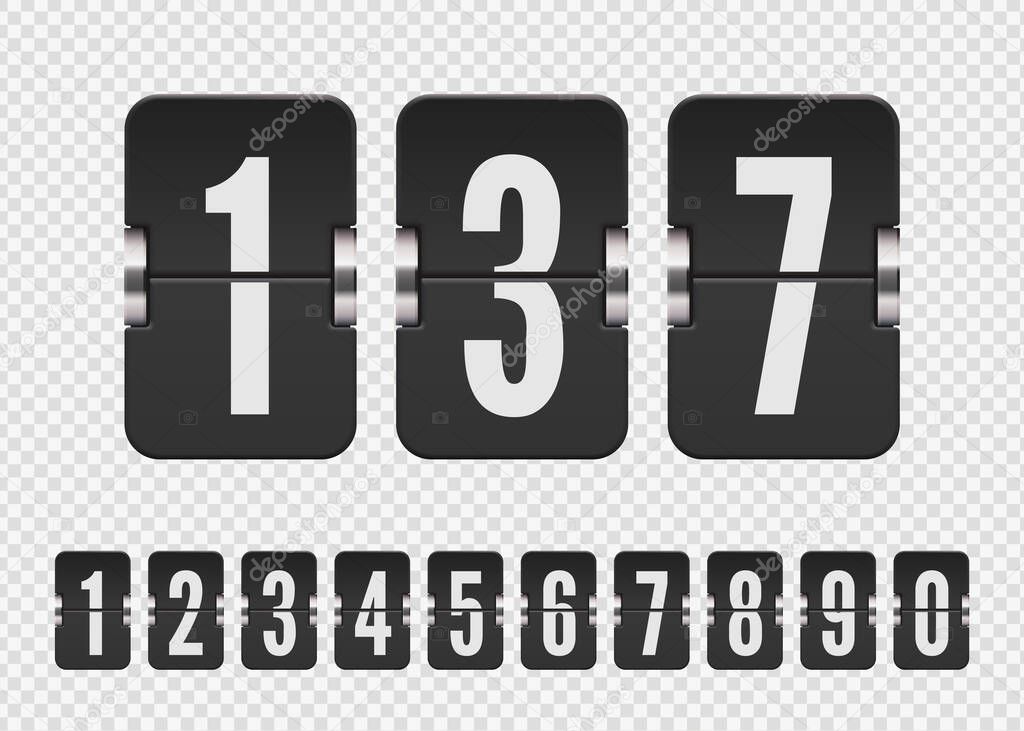 Set of black flip numbers on a mechanical score board. Vector template for your design.