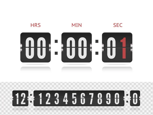 Último segundo modelo de ilustração. Fonte numérica do placar. Vector em breve web page design com flip time counter. — Vetor de Stock