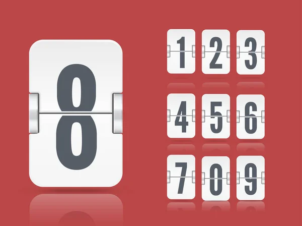 Vector wit flip scorebord template met gereflecteerd nummer zwevend op verschillende hoogte voor countdown timer of kalender — Stockvector