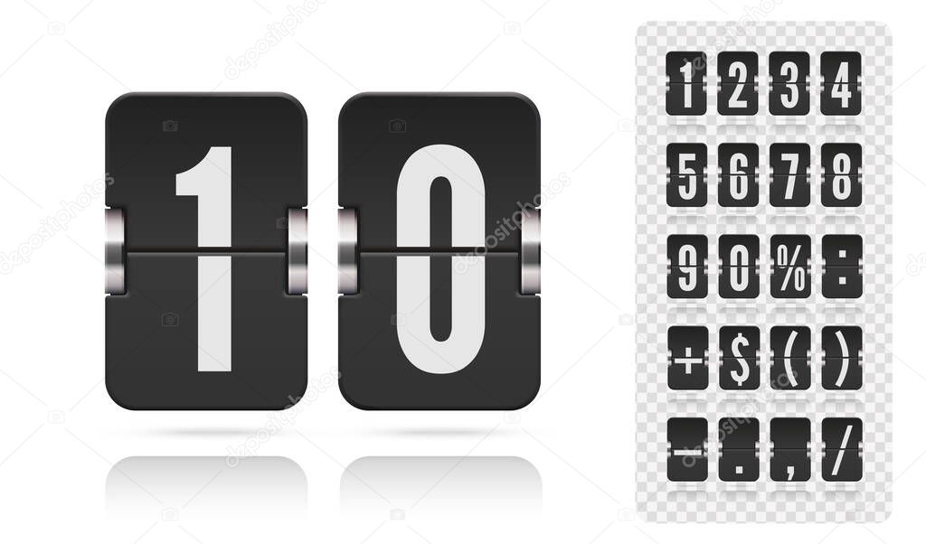 Analog flip airport board countdown timer. Retro scoreboard modern ui. Vector old time meter of numbers and symbols