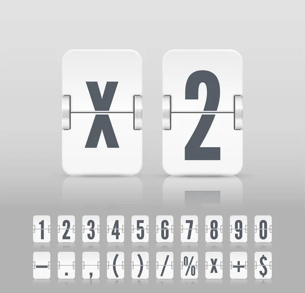Vector oude tijdmeter van nummer en symbool. Witte analoge flip airport board countdown timer. Retro scorebord modern ui — Stockvector