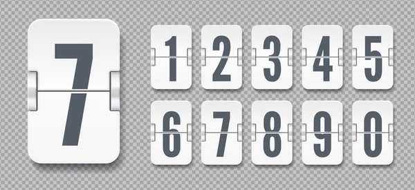 Witte flip mechanische score board nummers met schaduwen. Vectorsjabloon voor tijdteller of webpagina timer — Stockvector