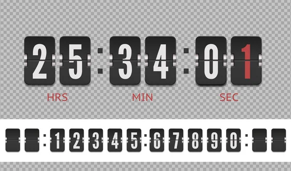 Vector vintage flip klok tijd teller. Analoge Airport Board countdown timer met uur of minuut. Scorebordnummer lettertype — Stockvector