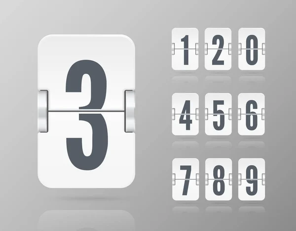 Modèle vectoriel avec numéros de tableau de bord à bascule flottant et réflexions pour compte à rebours blanc ou calendrier — Image vectorielle