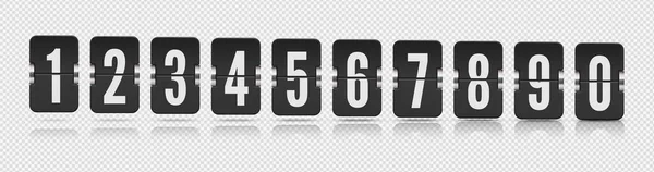 Een lijn vector scorebord nummers met reflecties zweven op verschillende hoogtes voor donkere countdown timer of kalender — Stockvector
