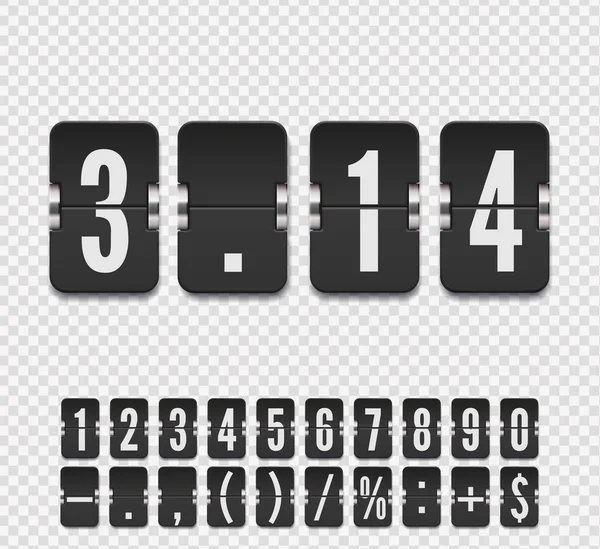 Fonte Analog countdown number. Flip numéro et tableau de bord de symbole avec des ombres. Modèle d'illustration vectorielle. — Image vectorielle