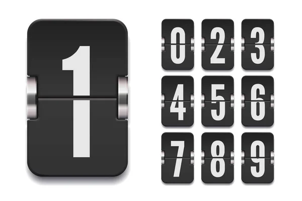 Tabellone segnapunti flip numerico con ombre per timer conto alla rovescia nero o orologio pagina web o calendario. Illustrazione vettoriale — Vettoriale Stock