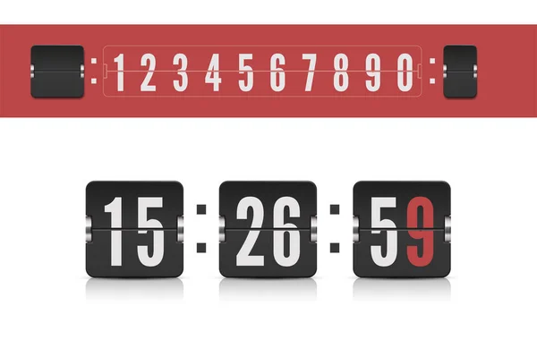 Scorebord nummer lettertype. Vector modern ui ontwerp oude countdown timer. Binnenkort webpagina ontwerp met flip time teller. — Stockvector